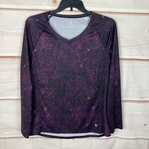 Impact Top Womens XXL Purple Galaxy Print Long Sleeve Performance T-Shirt V-Neck